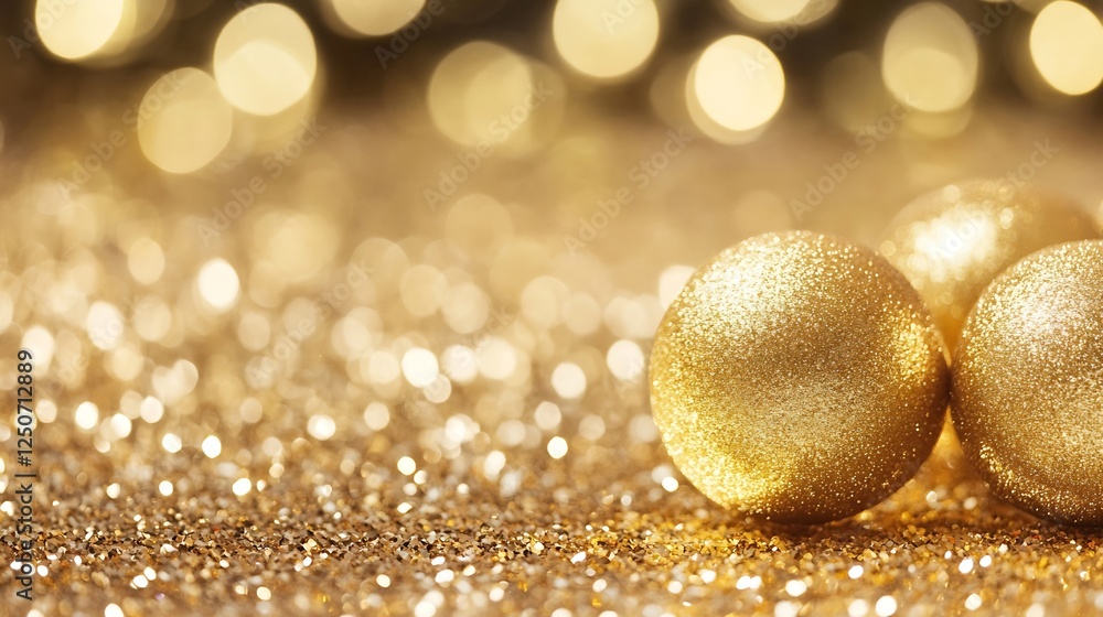 Poster a sparkling display of golden decorative balls against a dreamy bokeh background creating a festive 
