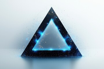 Abstract triangle with neon blue highlights, against white background