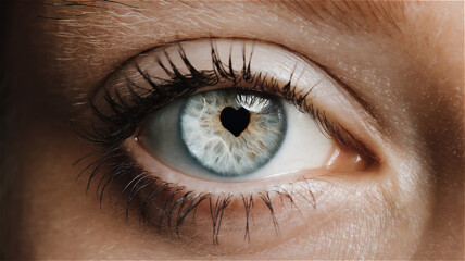 Woman&rsquo;s Pale Blue Eyes with Heart Pupils
