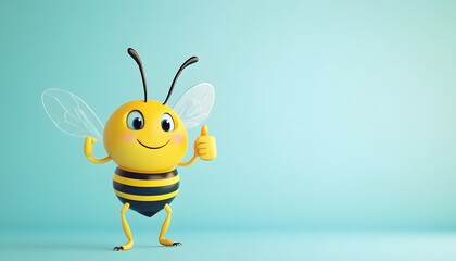 Obraz premium Happy cartoon bee gives a thumbs up gesture