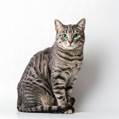 Obraz premium Gray Tabby Cat Sitting Isolated on White Background