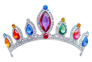 Colorful jeweled crown, princess tiara, royal headwear