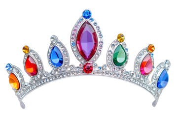 Colorful jeweled crown, princess tiara, royal headwear