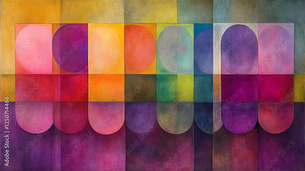 Aufkleber abstract artwork featuring colorful geometric shapes and layered textures creating a modern artistic