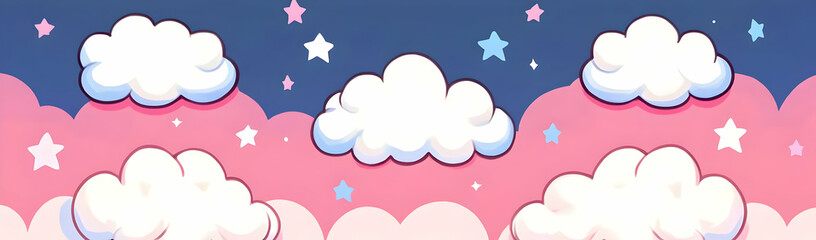 Pink sky, clouds, stars, night, banner