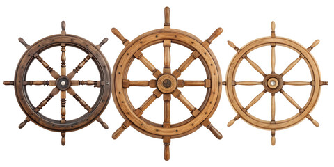 Wooden Ship's Steering Wheel on White, Rustic Nautical Accessory, Sailing Wheel, PNG Transparent