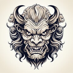 Obraz premium Vibrant Tattoo Style Illustration of a Traditional Japanese Oni Demon