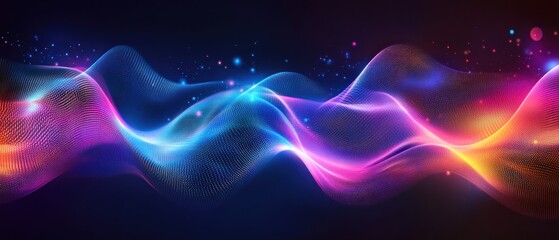 Obraz premium Colorful abstract waves with glowing lights in dark background