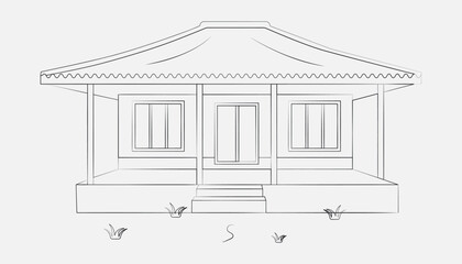 One continuous line drawing of the house concept. Doodle vector illustration in simple linear style.