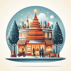 Obraz premium Holiday Shopping Spree with Presents and Christmas Decor in Vector Style