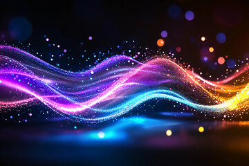 Fototapeta premium Multilayered Frequency Wave – A Complex Waveform with Vibrant Colors, Metallic Accents, and Stacked Frequency Bands Against a Dark Gradient Background