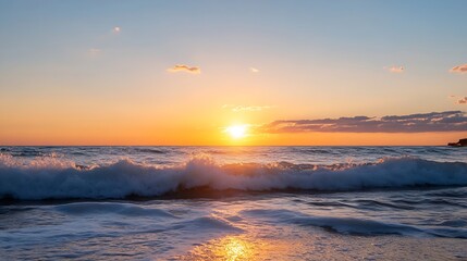 Obraz premium Stunning sunset over the ocean waves creating a breathtaking view of nature's beauty : Generative AI