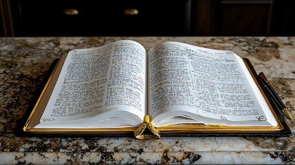 Obraz premium Large open book on marble countertop