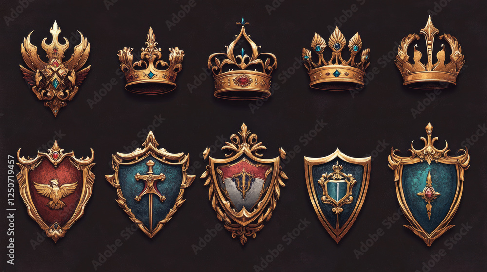 Poster set of royal heraldic elements isolated on background. vector version also available in gallery