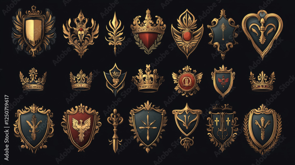 Poster set of royal heraldic elements isolated on background. vector version also available in gallery