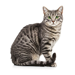 Obraz premium Tabby Cat Sitting Isolated on White Background