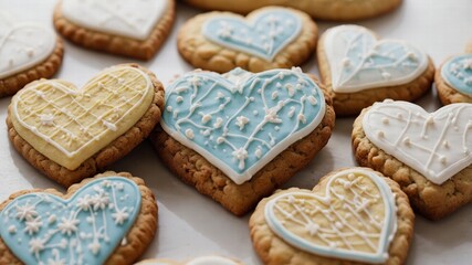 Heart-shaped cookies,pastel icing,Valentine's Day