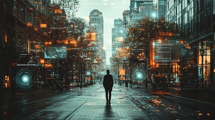 Striking Contrast Between Urban Life and Advanced Technology Visions