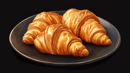Fototapeta premium Plate with tasty croissants on dark background