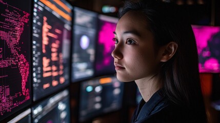 Professional in Cybersecurity Operations Center Analyzing Data Trends