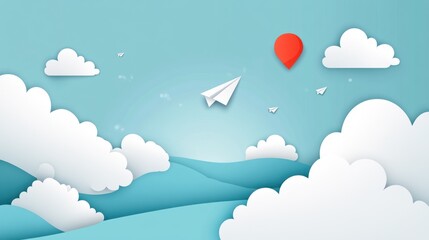 Paper Plane and Balloon Adventure in a Dreamy Sky