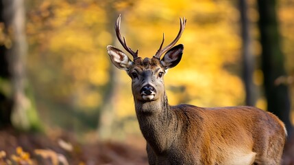 Obraz premium Majestic deer standing gracefully in the woods surrounded by autumn foliage showcasing nature's beauty : Generative AI