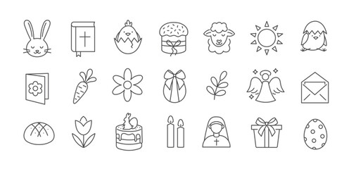 A set of Easter linear vector icons with an editable line