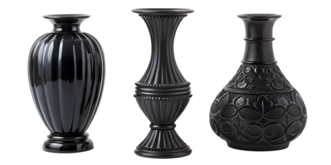 Sophisticated Black Ceramic Vase on White, Decorative Home Accessories, PNG Transparent