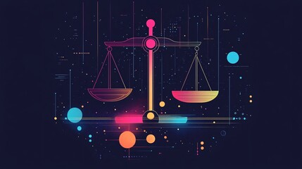 Illustrated Concept of Digital Scale Balancing Art in Vibrant Colors
