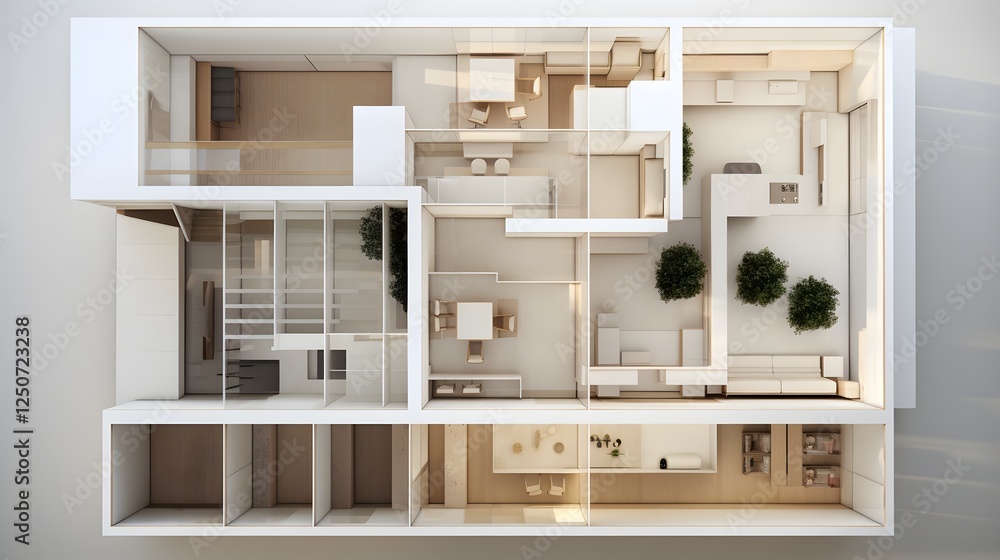 Poster minimalist condo unit layout rendering hovering in airy spatial design a digital 3d rendering of a m