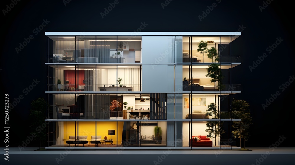 Poster minimalist and modern condo unit layout design concept hovering in a digital 3d space showcasing a m