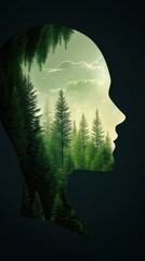 Nature-inspired portrait enchanted forest digital art serene environment side profile inner peace concept