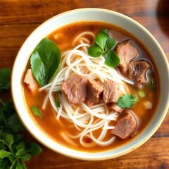 Delicious Beef Noodle Soup with Fresh Herbs