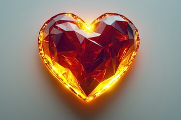 Geometric heart with glowing edges, against white background