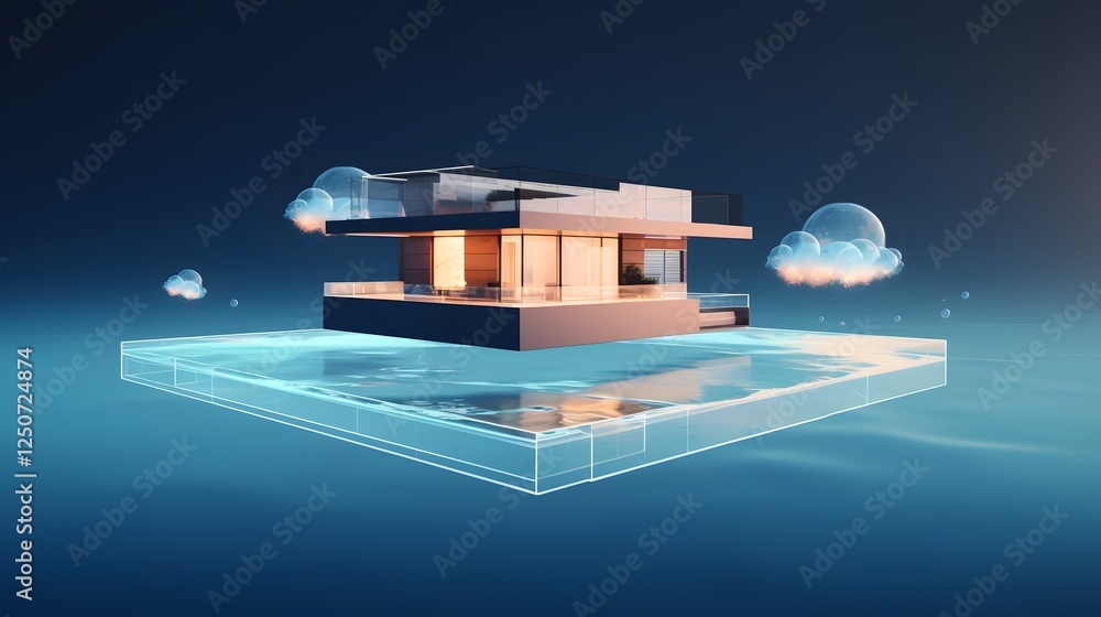 Poster futuristic floating home blueprint in an isometric perspective showcasing the modern architectural d