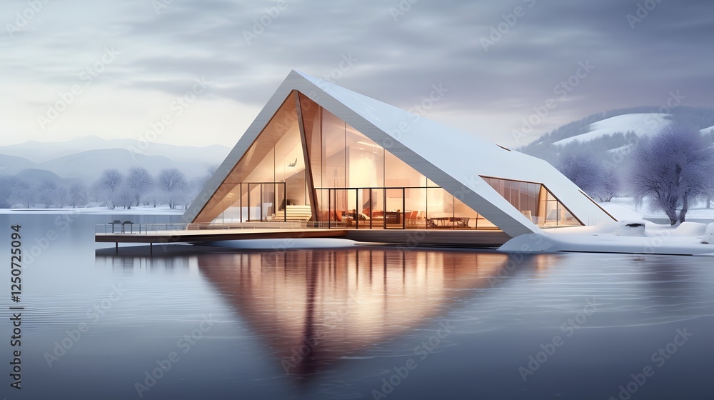 Aufkleber a striking architectural concept of a geometric minimalist house floating in an abstract white envir