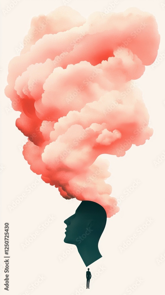 Poster exploring thoughts and emotions artistic visualization of mind clouds abstract art digital environme