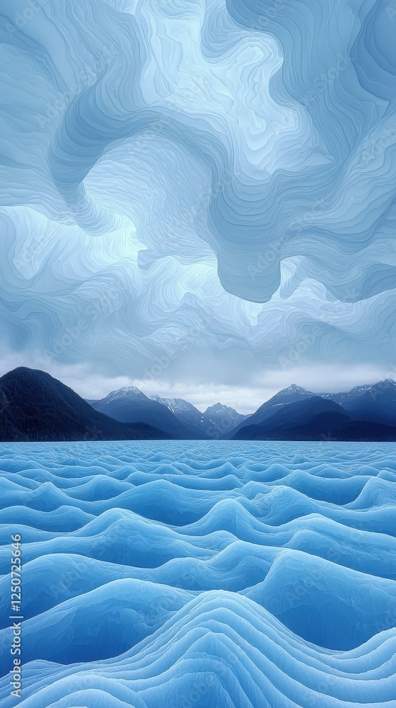 Poster dynamic ocean waves under cloudy sky remote location digital artwork serene environment aerial view 