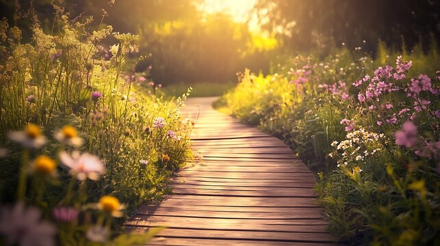 Peaceful hiking trail though a dense, green forest with a small wooden bridge crossing a stream.