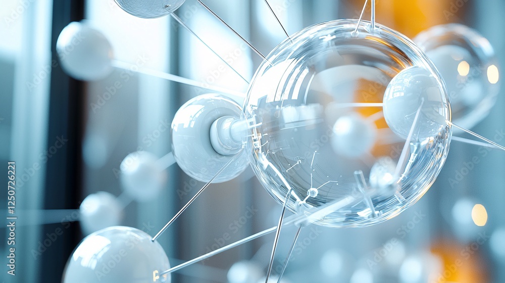 Poster internet of things and industrial automation concept. transparent molecular structure in modern labo