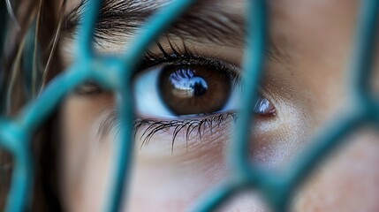 A stunning eye behind a green mesh symbolizing watching and perception in a vibrant world : Generative AI