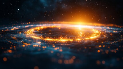A mesmerizing digital artwork of a glowing energy ring floating in a cosmic setting.