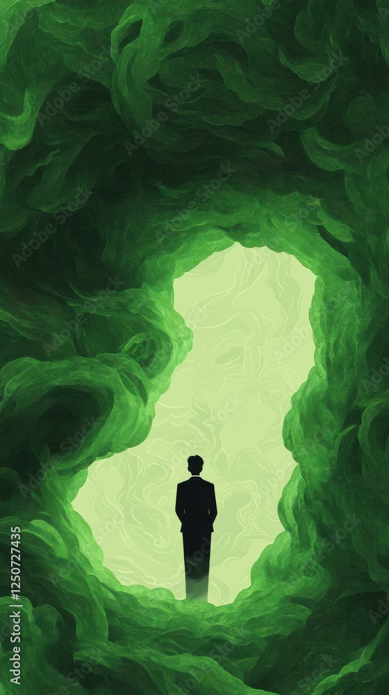 Aufkleber mystical encounter with green fog abstract space digital art surreal environment low angle view tran