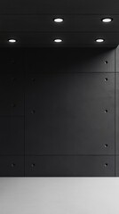 Stunning Modern Concrete Interior Design. Minimalist Architectural Space with Dark Concrete Walls and Geometric Paneling. Contemporary Interior Design Ideas.