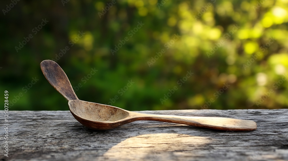 Poster wooden spoon styled with natural background enhancing rustic culinary charm : generative ai
