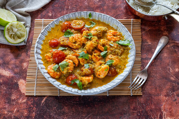 Keralan style prawn, tomato and coconut curry with rice