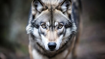 Fototapeta premium Closeup of a majestic wolf with piercing eyes showcasing fierce beauty in the wild : Generative AI