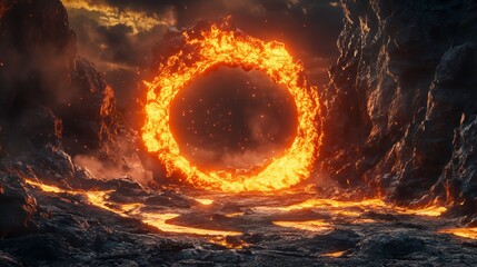 Lava Gate to the Underworld in a Volcanic Canyon - Made with Generative AI