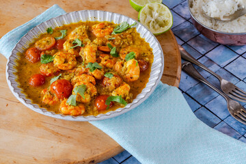 Keralan style prawn, tomato and coconut curry with rice