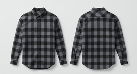 Men s Grey and Black Plaid Long Sleeve Shirt Mockup